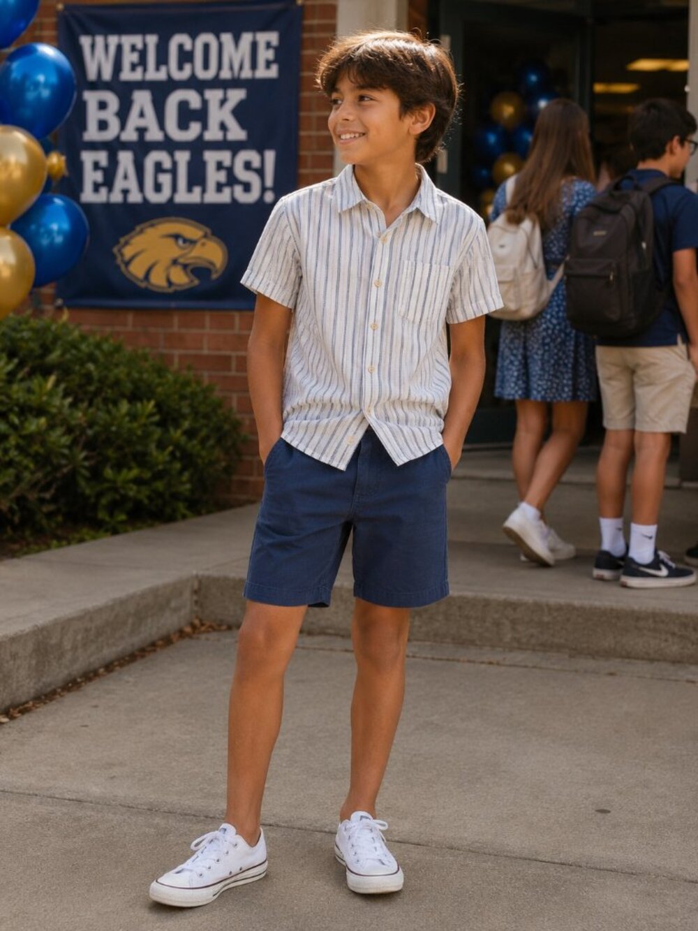 Polo Ralph Lauren Boys Size 5 Navy Chino Shorts Classic Cotton Flat Front Preppy